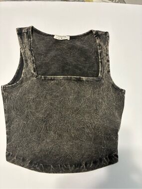 Zenana Black Acid Wash Square Neck Crop Tank Top Size M New